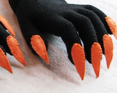Halloween gloves with claws, black and orange, for Halloween costume or pretend play, one size stretch glove