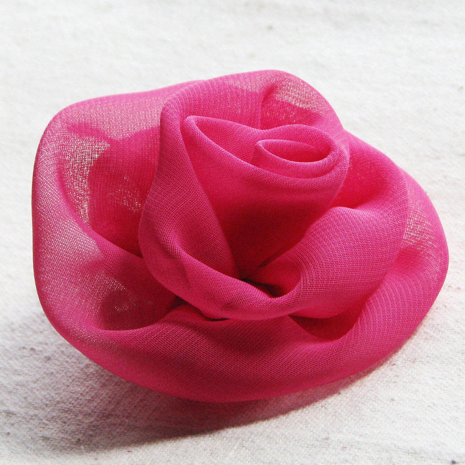 Fabric flower hair clip, hot pink rose in sheer chiffon, medium size
