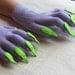 Gloves with claws, purple and green, for Halloween costume or pretend play, one size stretch glove