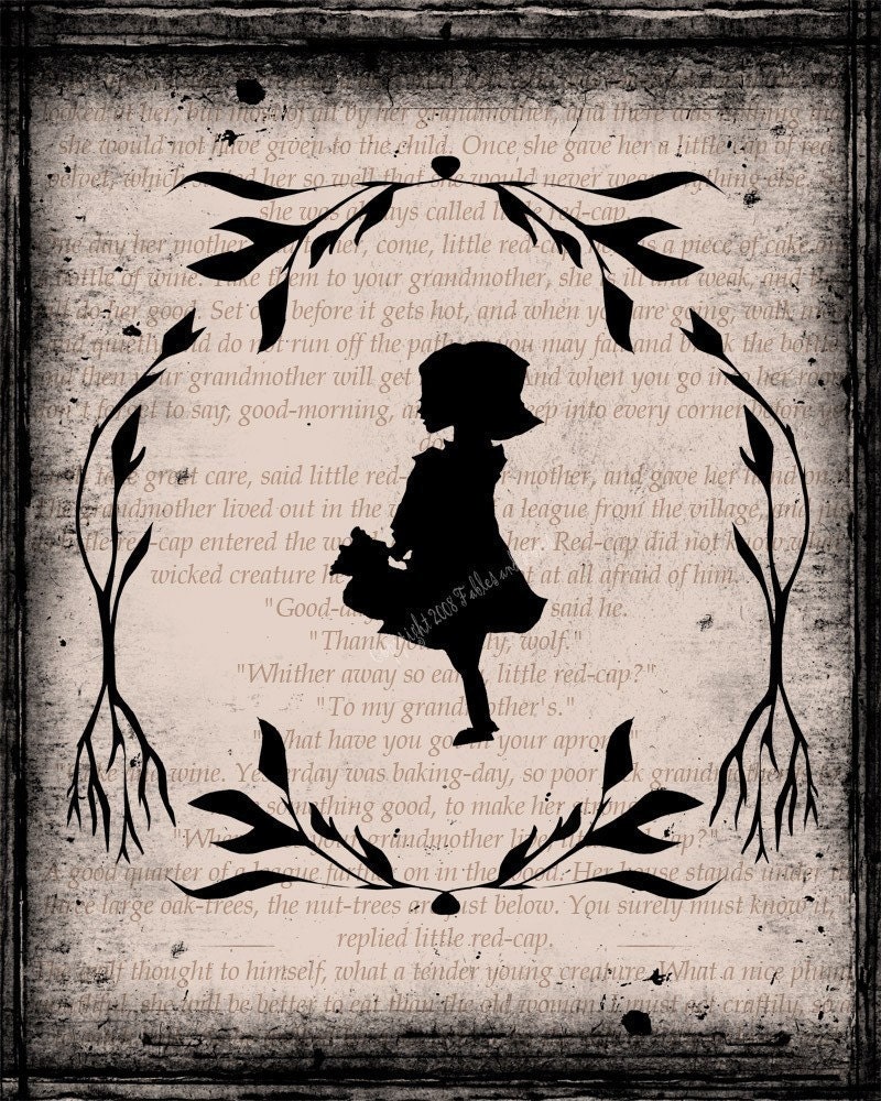 Dark Forest Red Riding Hood with Flowers 8 x 10 Print