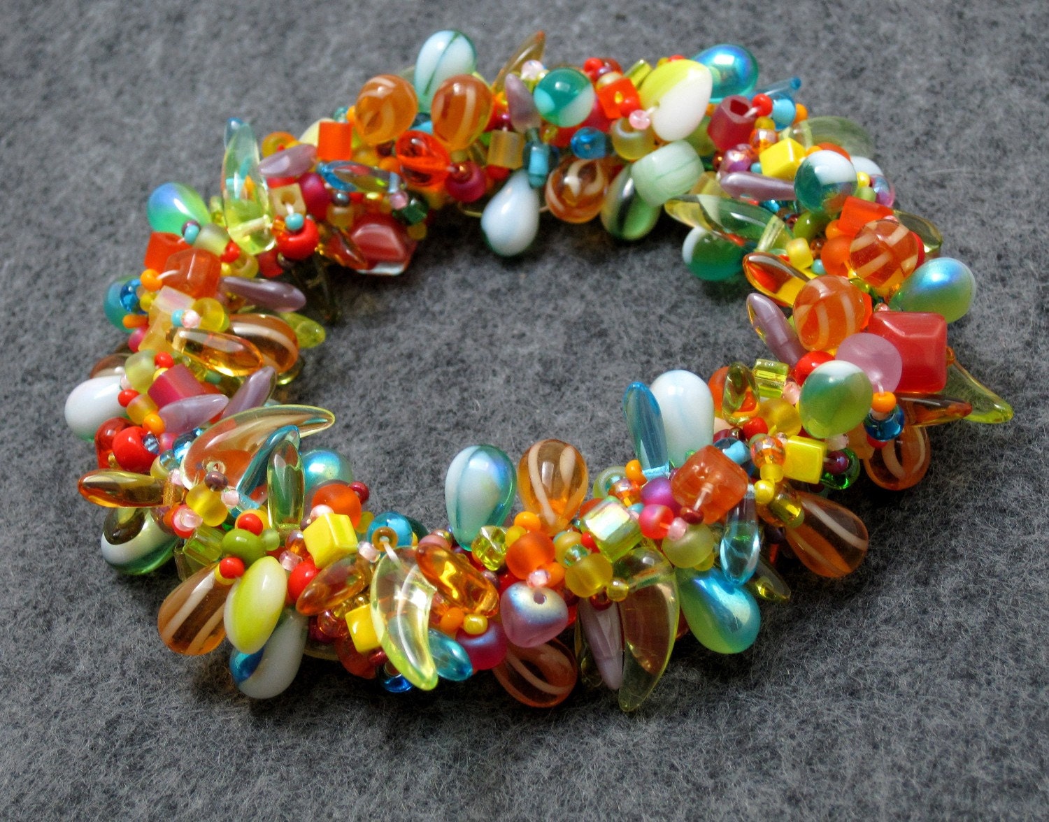 Beaded Bangle Bracelet - A Material Girl's True Colors 80s Neon Bright Multicolored by randomcreative on Etsy