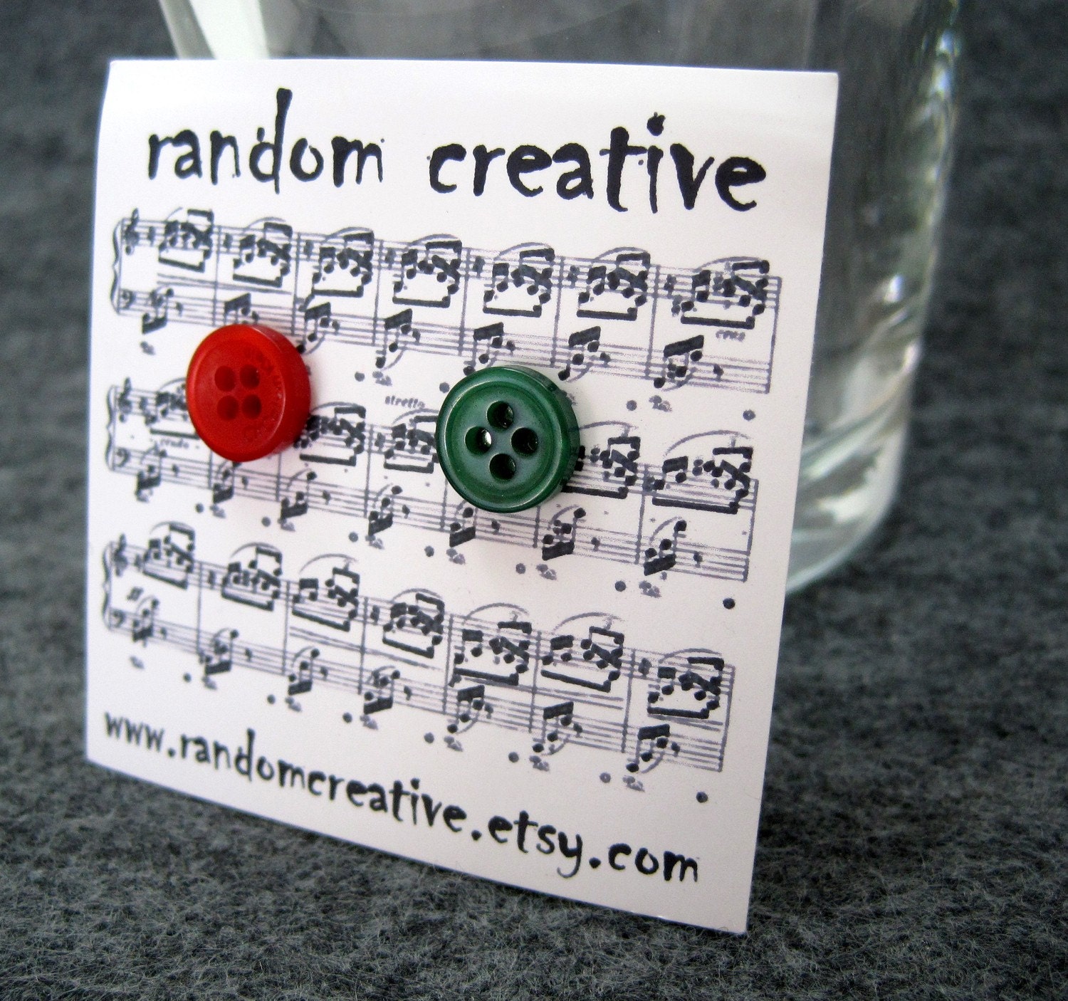 FREE SHIPPING in the US Button Post Stud Earrings - Christmas Red Green by randomcreative on Etsy