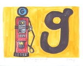 g is for gasoline pump Alphabet Print series by monster in the closet on etsy