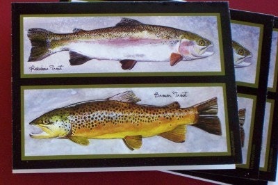 Rainbow Trout and Brown Trout Notecards pk-4 by Cindy Day