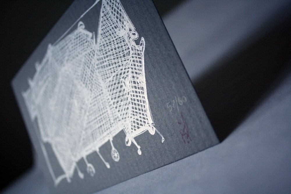 Rattle and Bump - silver Gocco print with mat, limited edition (4x6)