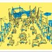 retro Los Angeles illustration cars print "Paradise City" yellow & blue limited edition (24x36")