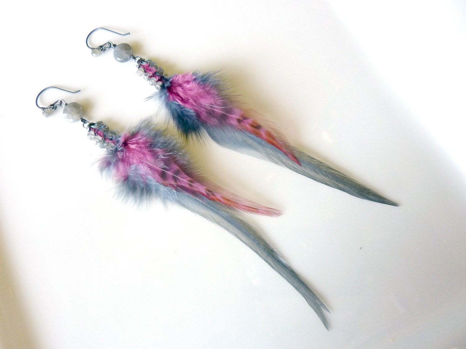 Labradorite Feather Oxidized Sterling Earrings