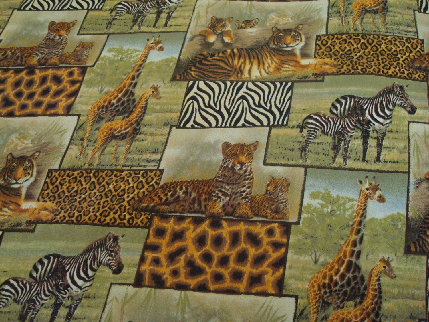 Cotton Fabric Wild Animals, Zebra, Tiger, Giraffe, Designer Print 1 Yard Cotton Fabric