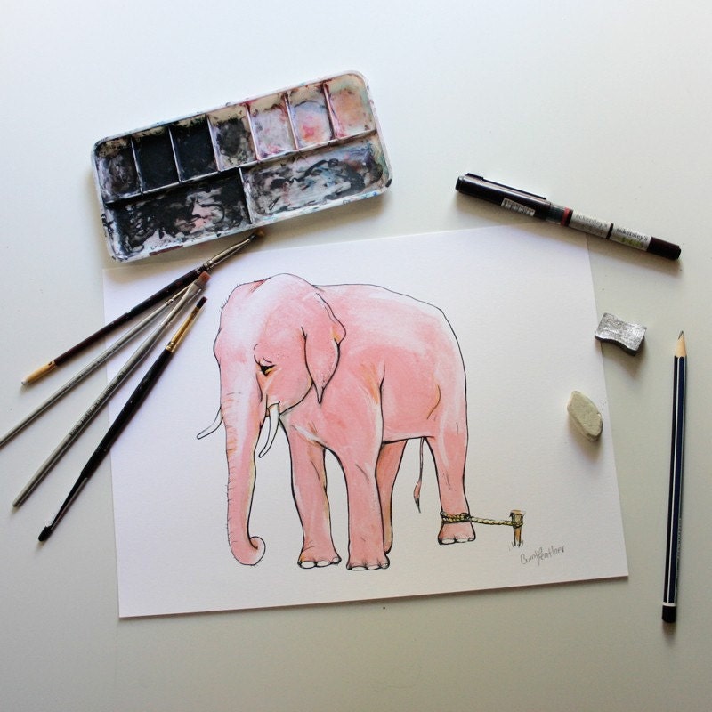 Anything is Possible  - Elephant tied to a Rope -  Art Print