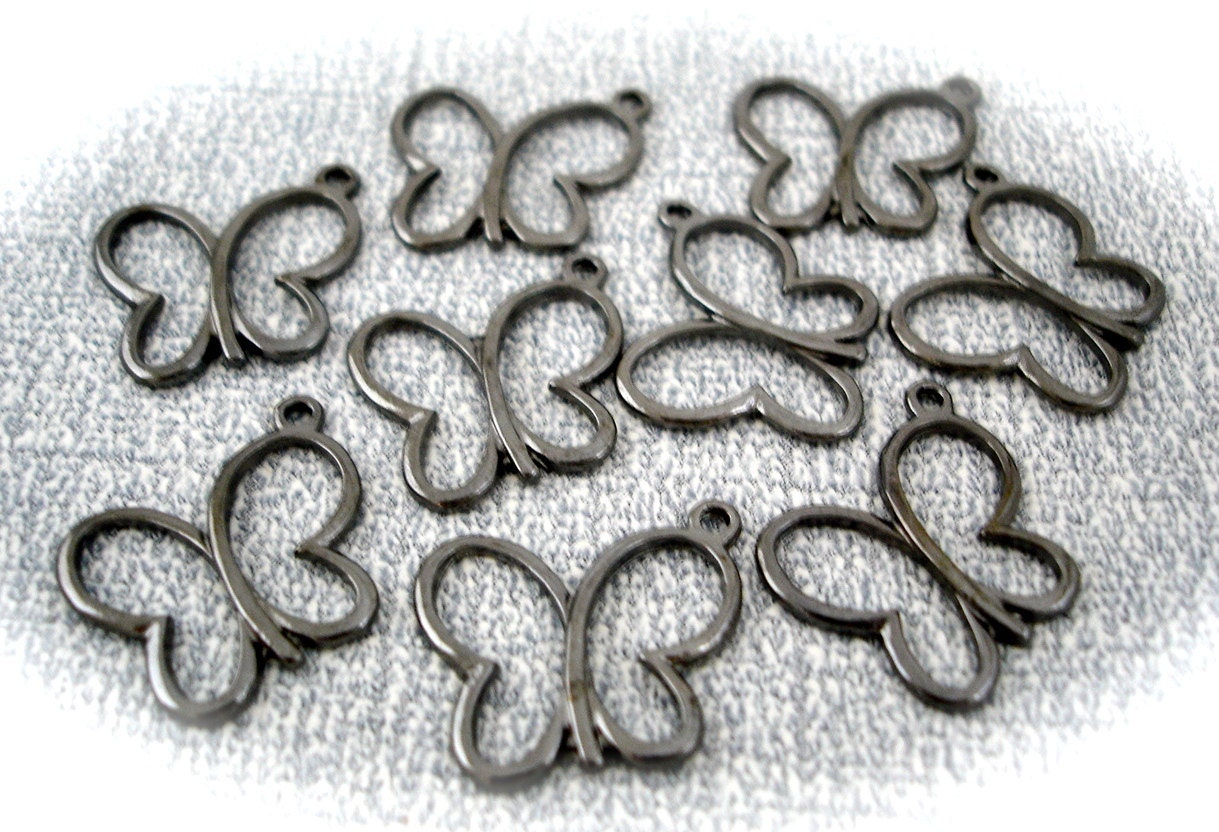 10 Gunmetal Butterfly Charms Pendants