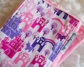 Baby Burp cloth - pink castles and unicorns hand dyed burp cloth