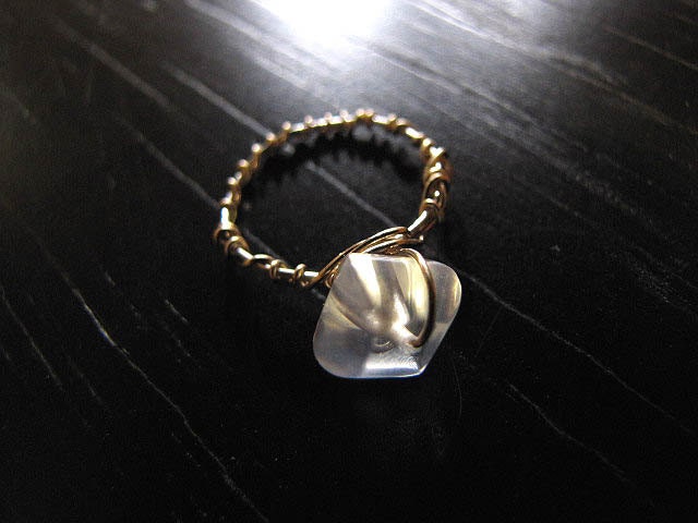 Sterling Silver and 10 kt gold Wrapped Ring with Moonstone Gemstone Size 4 and a half