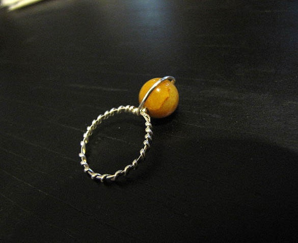 Size 6 and a half Sterling Silver Wrapped Ring with Golden Quarzite Bead