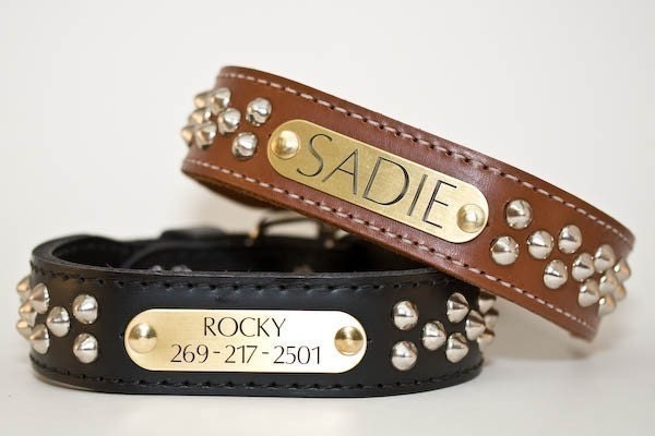 Cone Stud Dog Collar, Leather Dog Collar, Studded Dog Collar, engraved dog collar, personalized collar