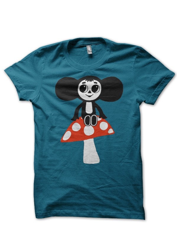 Cheburashka on a Mushroom TSHIRT - Organic- Kids- Men-Women- S-M-L-XL-XXL Free Shipping