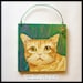 Orange Cat Art Original Painting on 4 Inch Wood Square