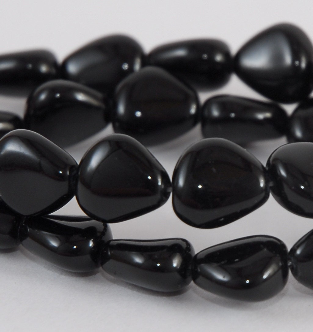 Czech Glass 12x11mm Jet Black Chunky Flat Triangle Bead - QTY 10 (ST621)