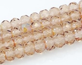 Czech Fire Polish Glass Bead Faceted Donut Rondelle - 5mm Light Smoke Topaz AB - 25  (ST129)