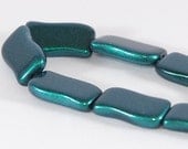 Wavy Rectangle Czech Glass Bead 20x12mm Icy Green Metallic  - 4 pieces  (ST556)