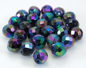 Czech Fire Polish Glass Bead Faceted Round 12mm Opaque Jet Black AB  (ST272)