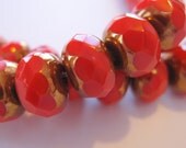 Czech Glass Bead Caroline Red Picasso 9x6mm Faceted Rondelle - 12 pieces    (ST500-12)