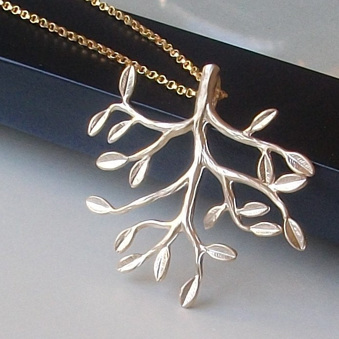 Tree of Life Necklace in Gold, Branch Leaf Necklace