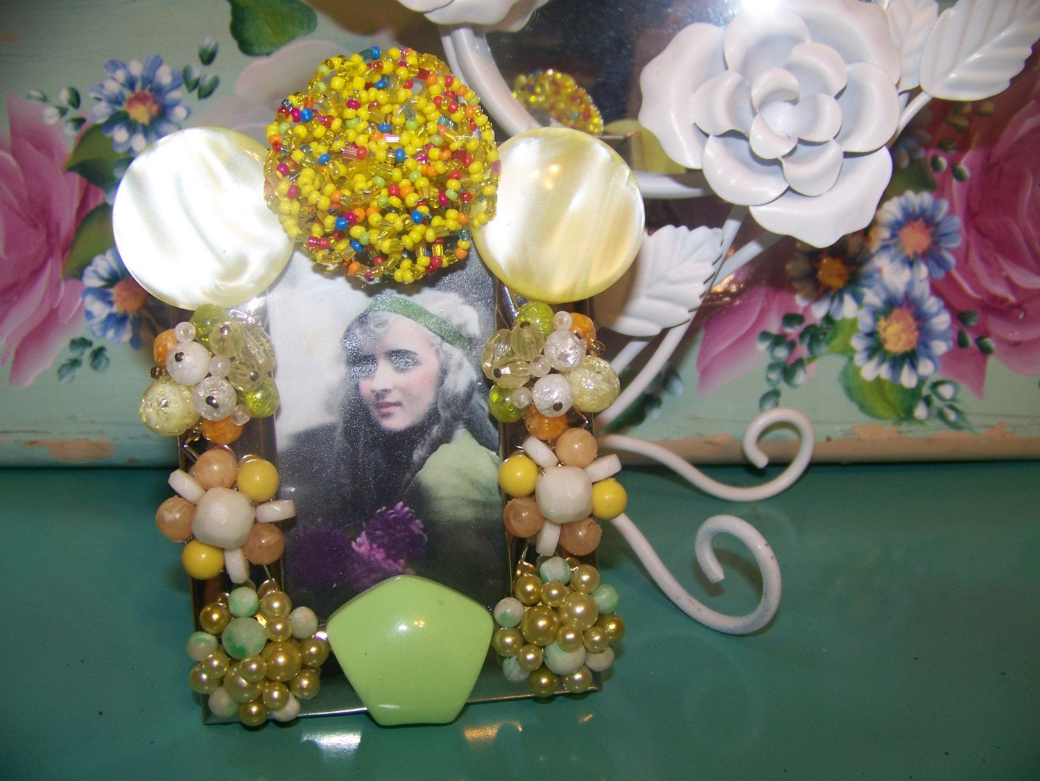 Summer Yellow Vintage Jeweled Picture Frame