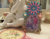 Vintage Enamel Flower Jeweled Picture Frame U Wear the Pin