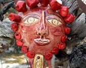 Sun Mask -SALE- Red with Coral and Reclaimed Gold Bangle, was 65