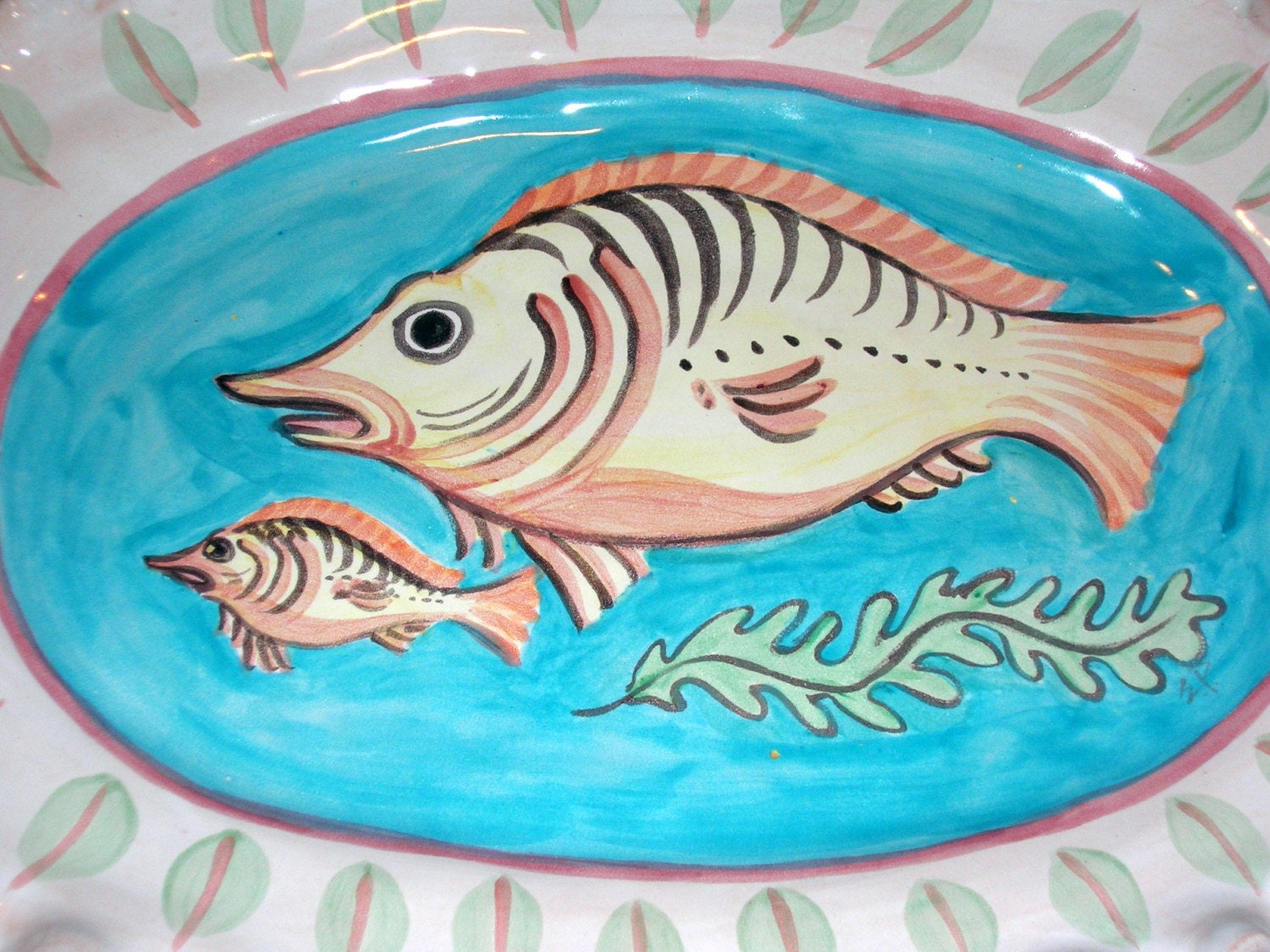 Fish Platter- SALE- Leaves Fluted Blue on White (was 98)