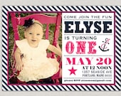 Pink Nautical Birthday Invitation