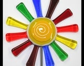 Glassworks Northwest - Brilliant Rainbow Daisy Flower Stake - Fused Glass Garden Art