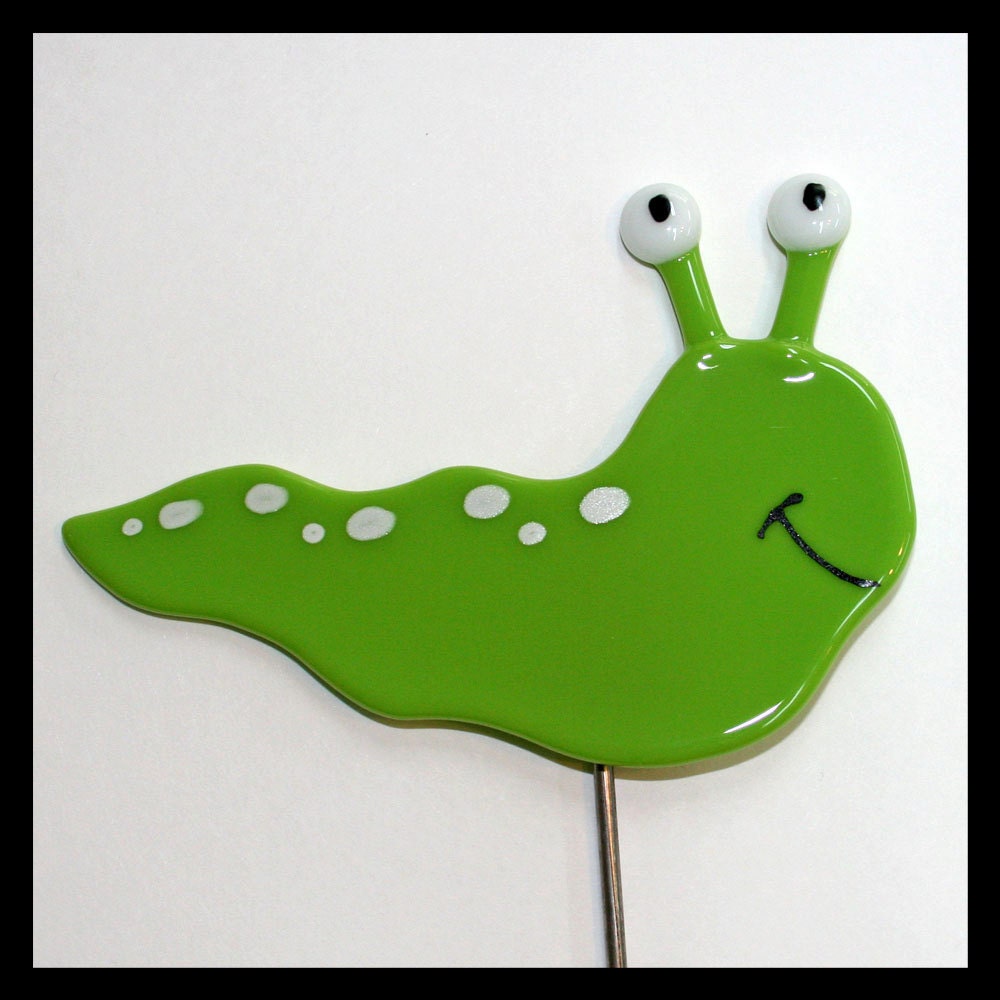 Glassworks Northwest - Slug Plant Stake - Lime Green - Fused Glass Garden Art