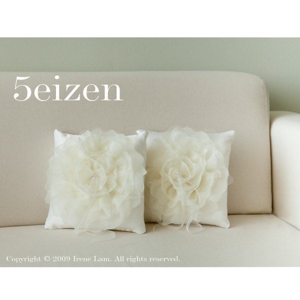 Bloomi Series V - Ivory Bloom and Ivory Wedding Ring and Decor Pillow 8 inch