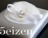 Lili Series III -Ivory Bloom and Silver Wedding Ring Pillow