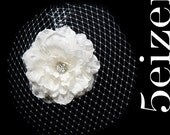 Meghan Series III Light Ivory Bloom Hair Clip and Brooch with Detachable Veil