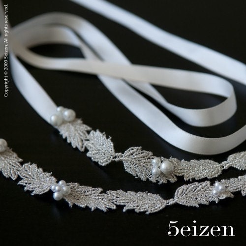 Jada Series I - Light Ivory Embroidered Wedding Sash Belt Headband - FREE SHIPPING