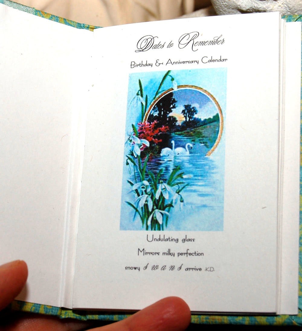 Birthday Calendar Book Dates to Remember Keepsake Zen Asian Swan Flower Garden Woodland Copper Mustard Golden Perpetual Anniversary Book