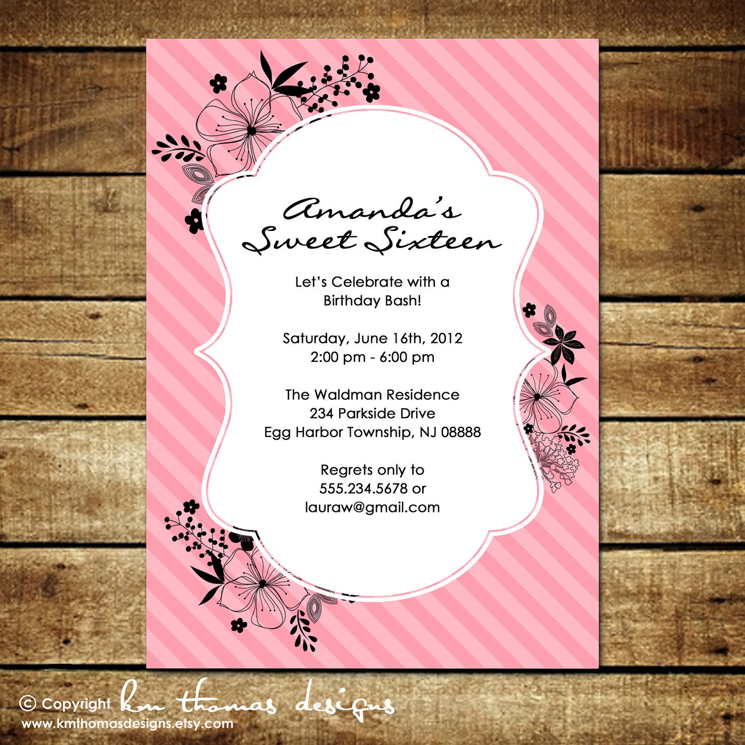 SWEET FLOWERS...Custom Printable Birthday Invitations...by KM Thomas Designs
