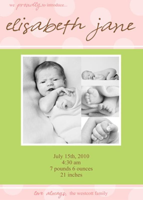 Polka Dot Love - Custom Photo Birth Announcement Il_570xn