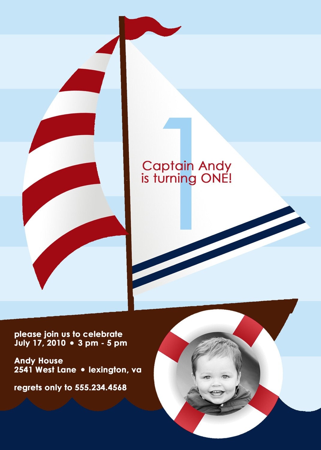 SAIL AWAY...Custom Photo Birthday Invitation...by KM Thomas Designs Il_570xn