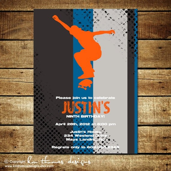 SKATEBOARDER...Custom Printable Birthday Invitations...by KM Thomas Designs Il_570xn