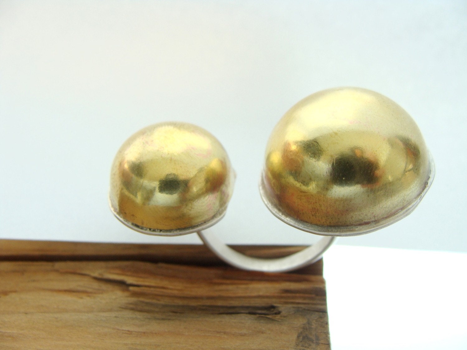 Two finger ring Planetarium ring brass and sterling silver