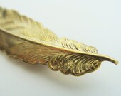 Gold Feather Brooch - Brass with sterling silver pin metalwork