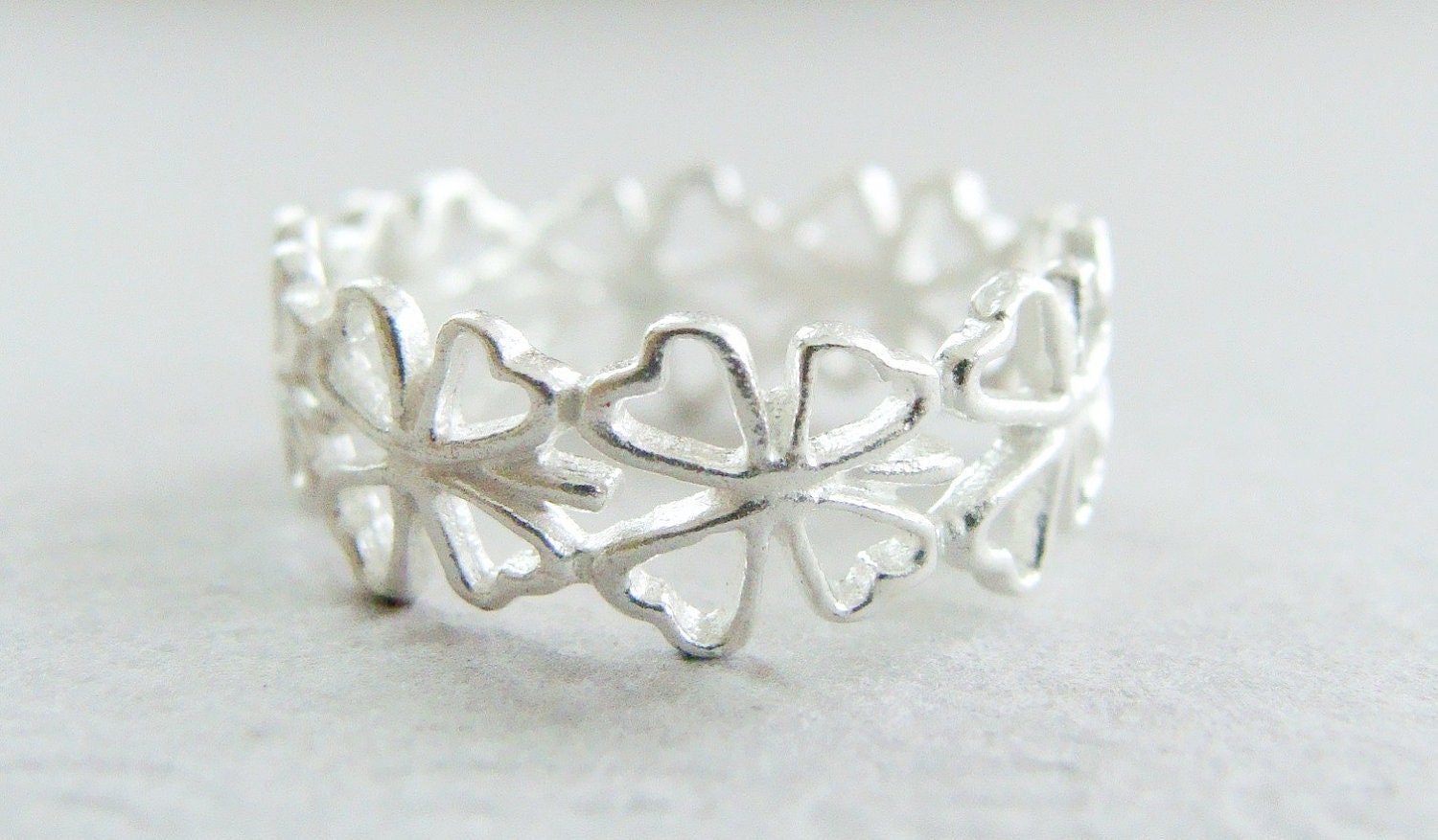 Clover ring shamrock sterling silver - 3D sterling silver ring-metalwork sterling silver ring