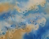 Something Blue Silk Handkerchief Hand Painted Ladies Bridal Hankie Scarf Blue Sky Tan Sapphire Flower