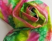 Silk Scarf - Fiesta - Hand Painted Ladies Scarves Pink Green Lime Chartreuse Magenta Fuchsia