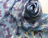 Silk Scarf - Denim - Hand Painted Ladies Scarves Navy Sky Powder Blue White Tie Dyed