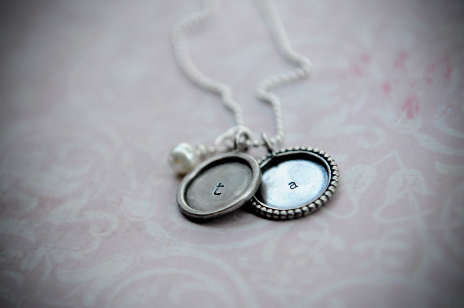 Hand Stamped Sterling Silver Discs with a Pearl on a Chain - Dots and Such