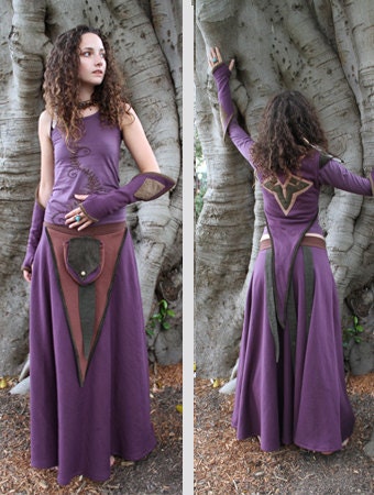 Cosy floor length skirt - Purple and brown - size L